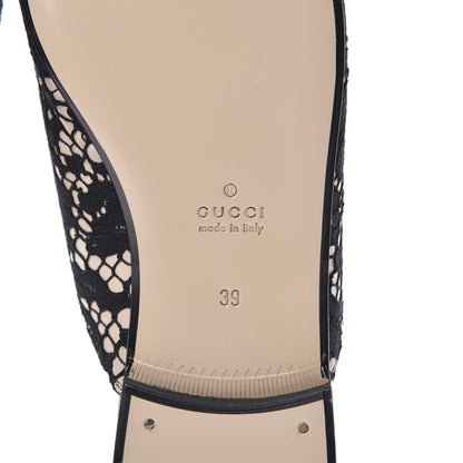 Gucci Lace Malaga Kid Womens Princetown Slippers 39 Black Skin Rose 6 of 8