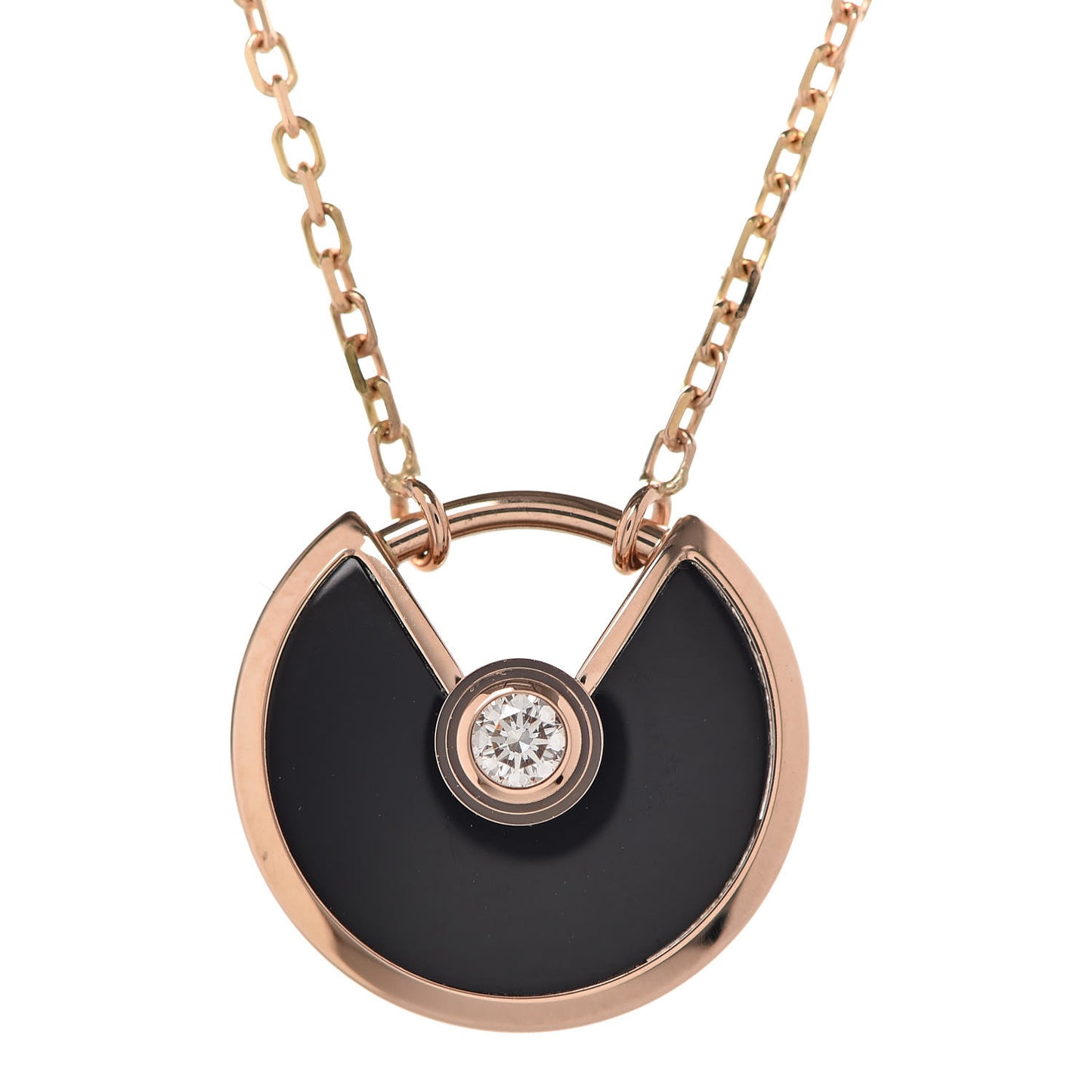 18K Pink Gold Diamond Black Onyx XS Amulette de Cartier Pendant Necklace