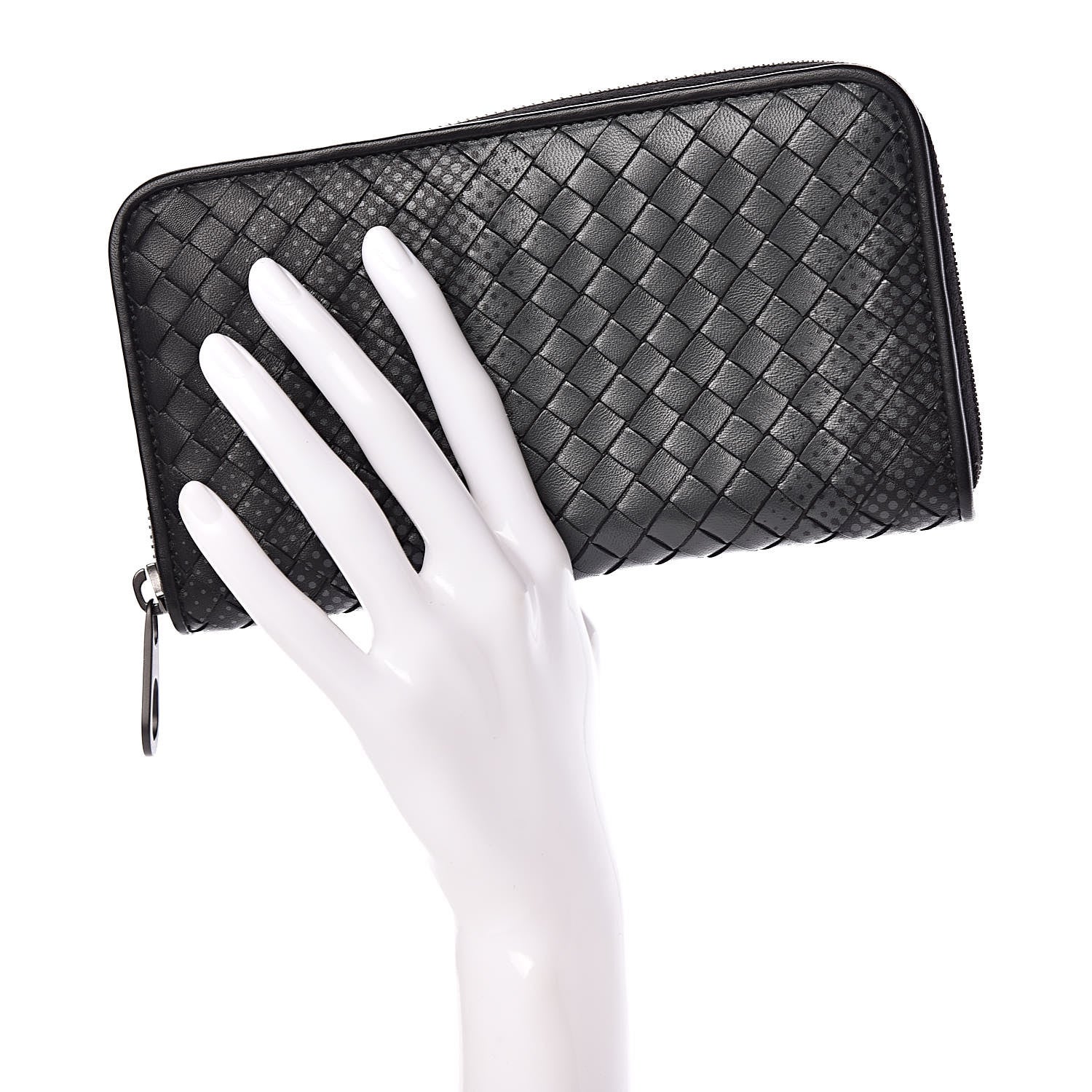 Bottega Veneta Nappa Intrecciato Gradient Spotted Zip Around Wallet Black Gray 2 of 13