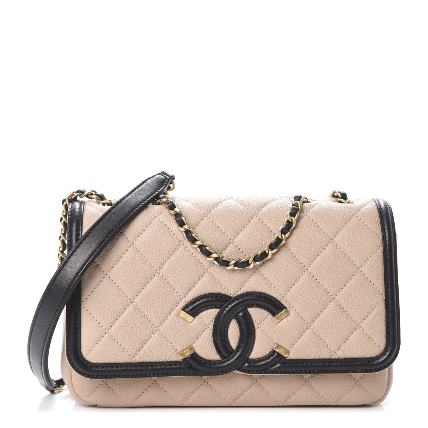 Chanel Caviar Quilted Small CC Filigree Flap Beige Black 1 of 10