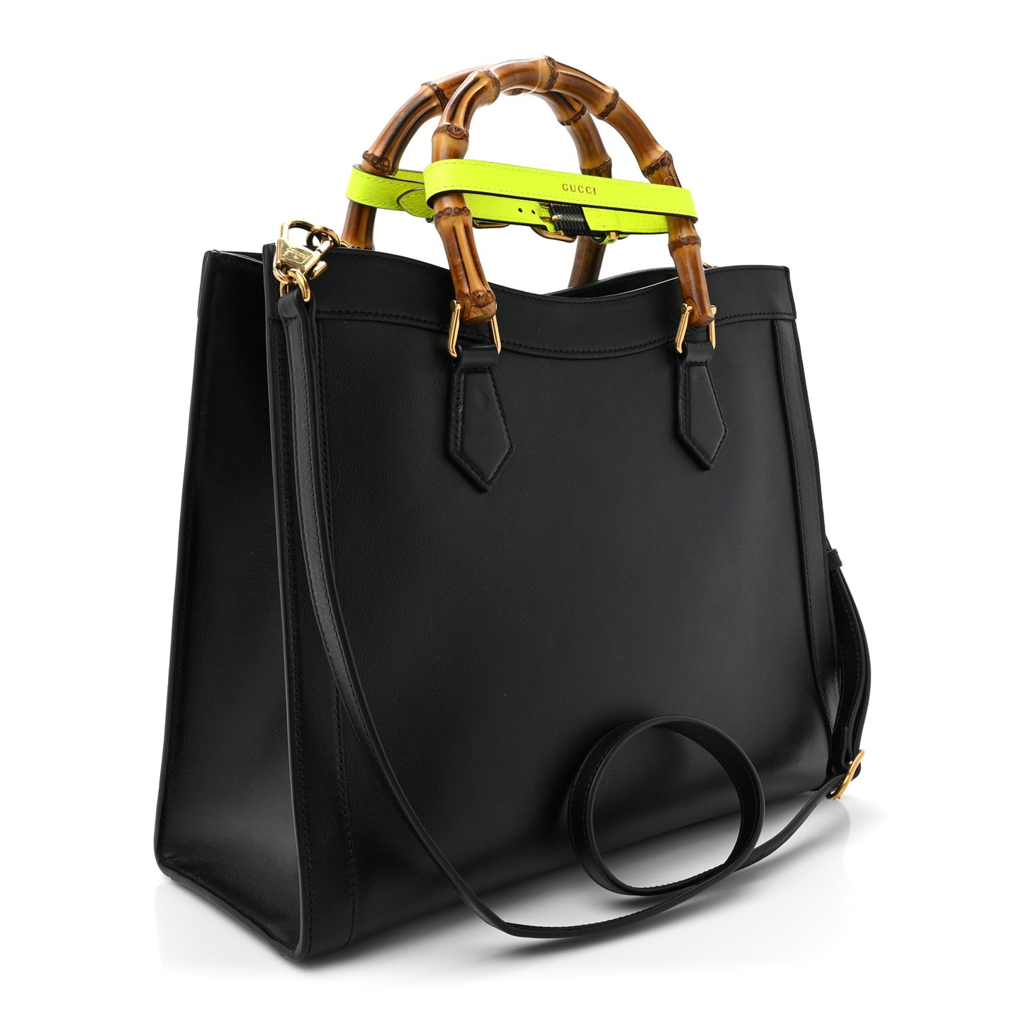 Calfskin Medium Diana Tote Bag Black Yellow Fluo