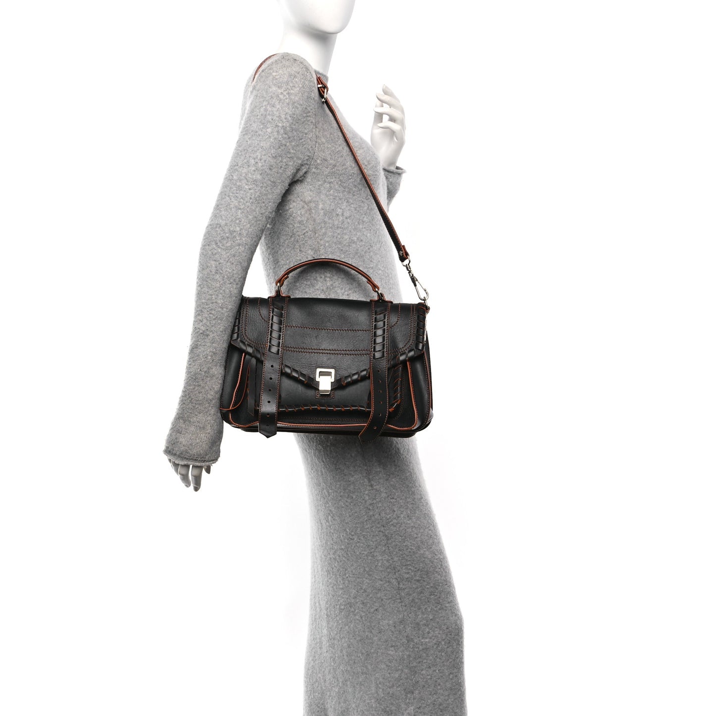 Calfskin Medium Whipstitch PS1 Satchel Black Orange