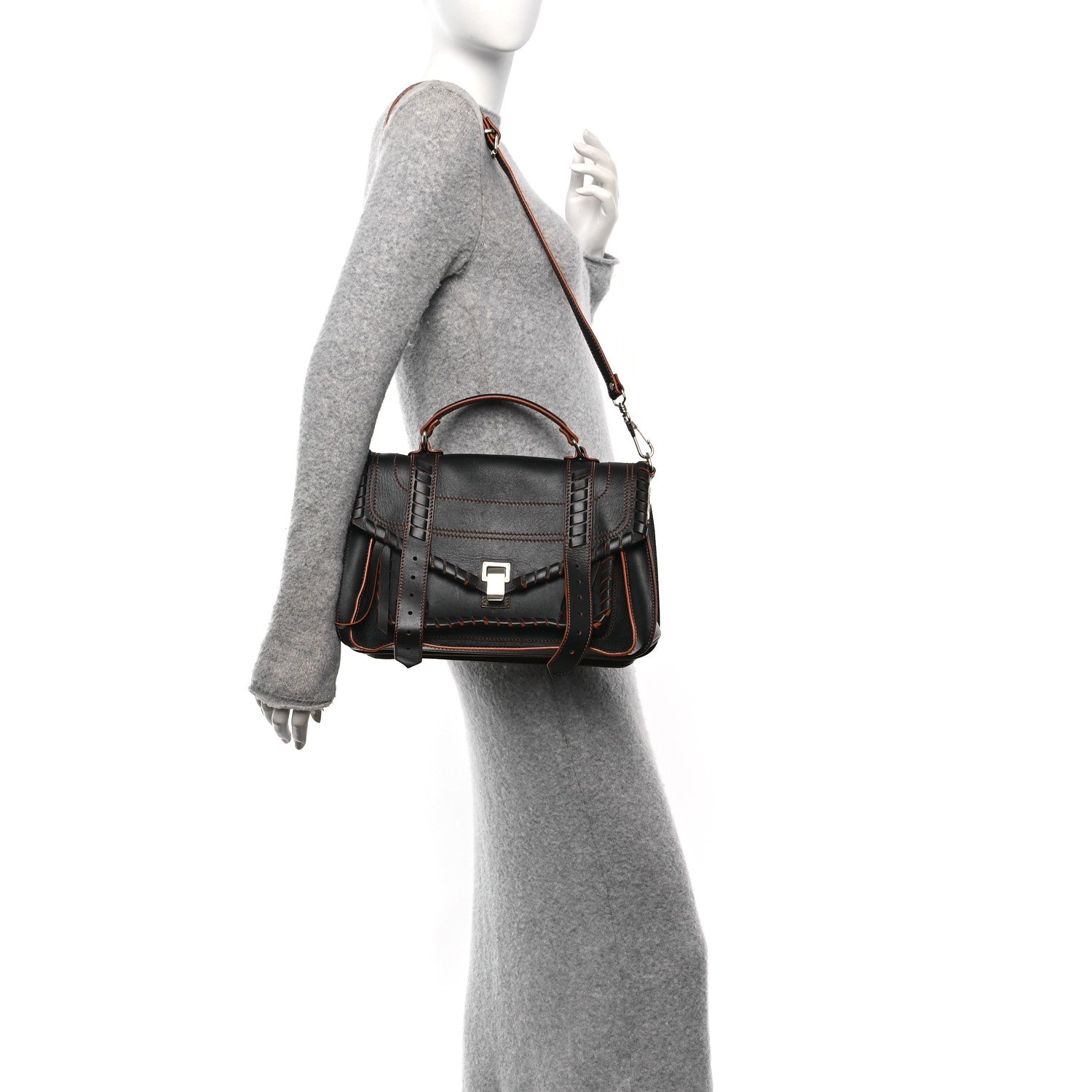 Proenza Schouler Calfskin Medium Whipstitch PS1 Satchel Black Orange 2 of 10