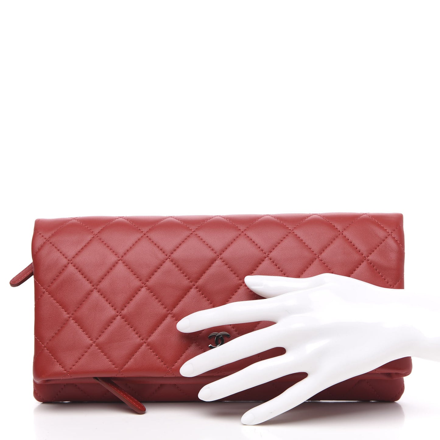 Lambskin Quilted CC Beauty Clutch Red