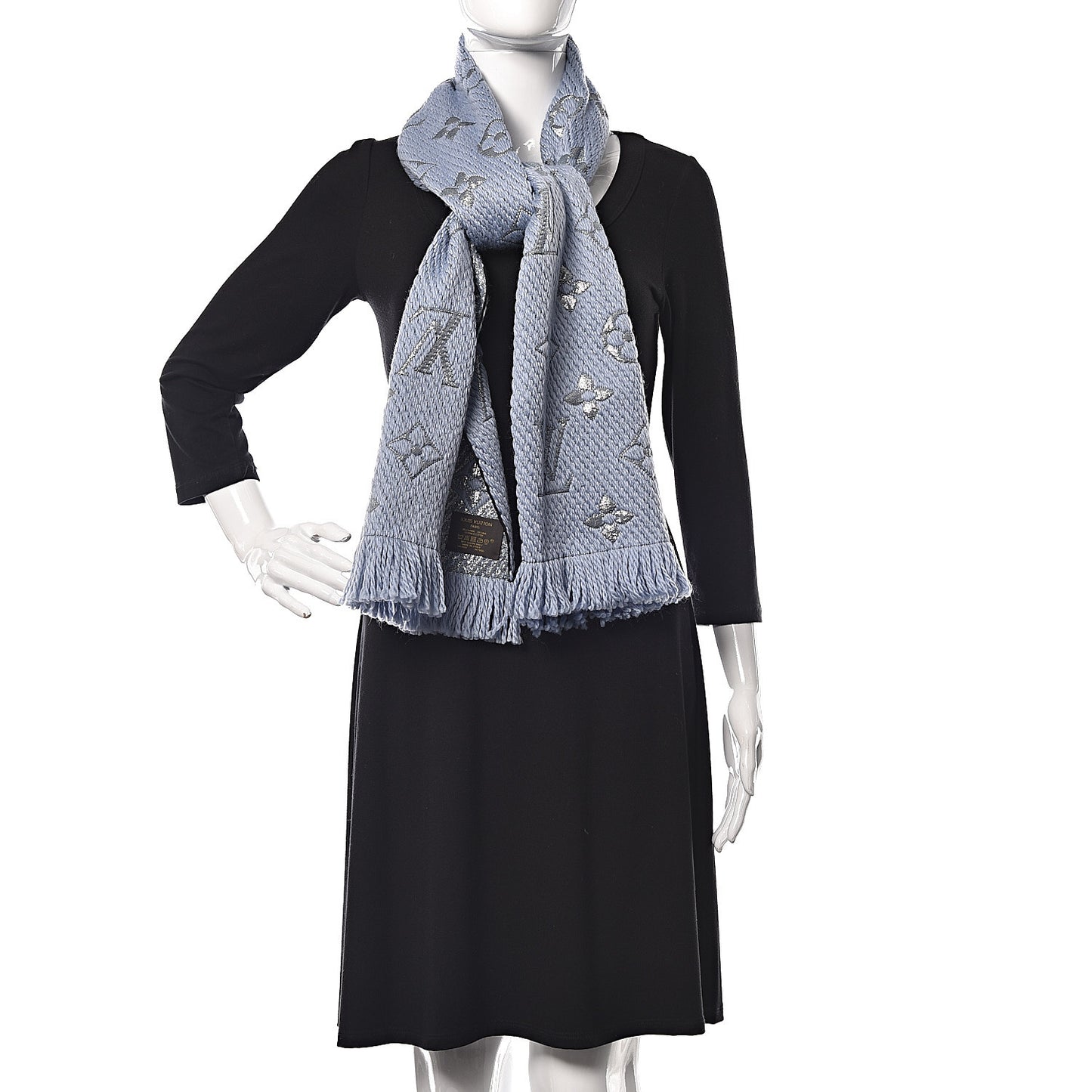 Wool Silk Logomania Shine Scarf Blue