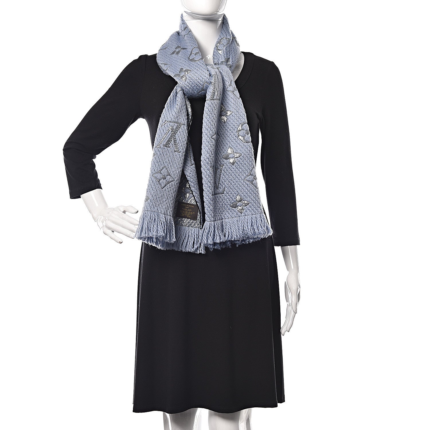 Louis Vuitton Wool Silk Logomania Shine Scarf Blue 2 of 4