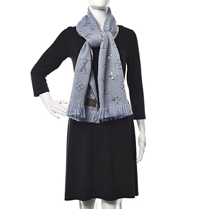 Louis Vuitton Wool Silk Logomania Shine Scarf Blue 2 of 4
