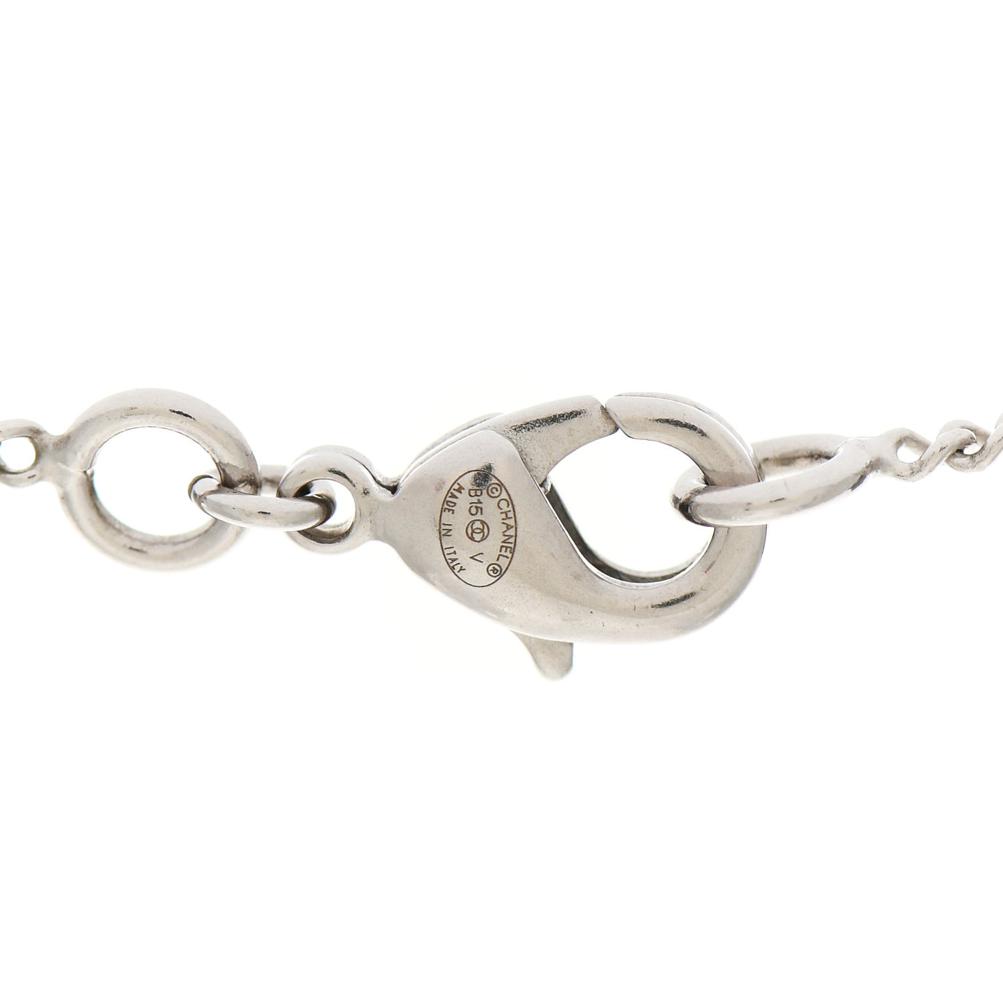 Baguette Crystal Pearl CC Lariat Necklace Silver