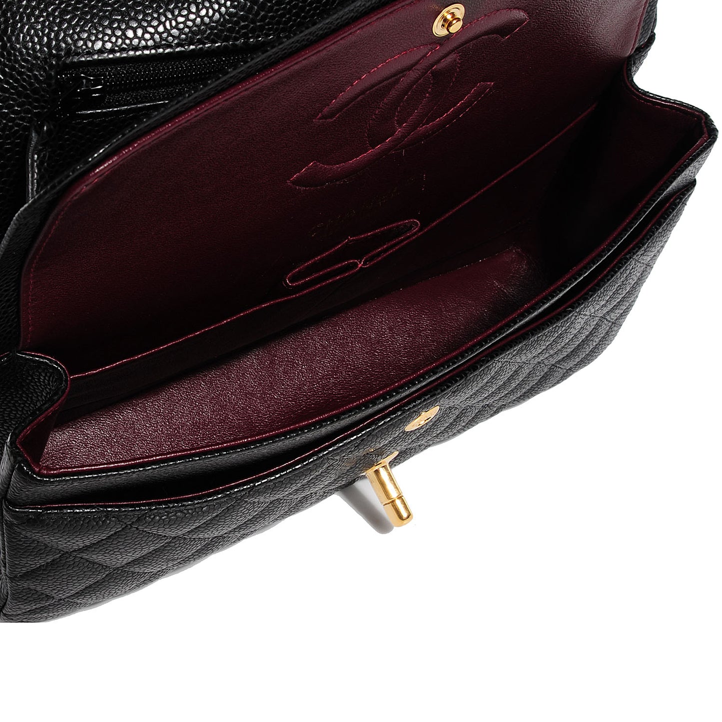 Caviar Quilted Medium Double Flap Black