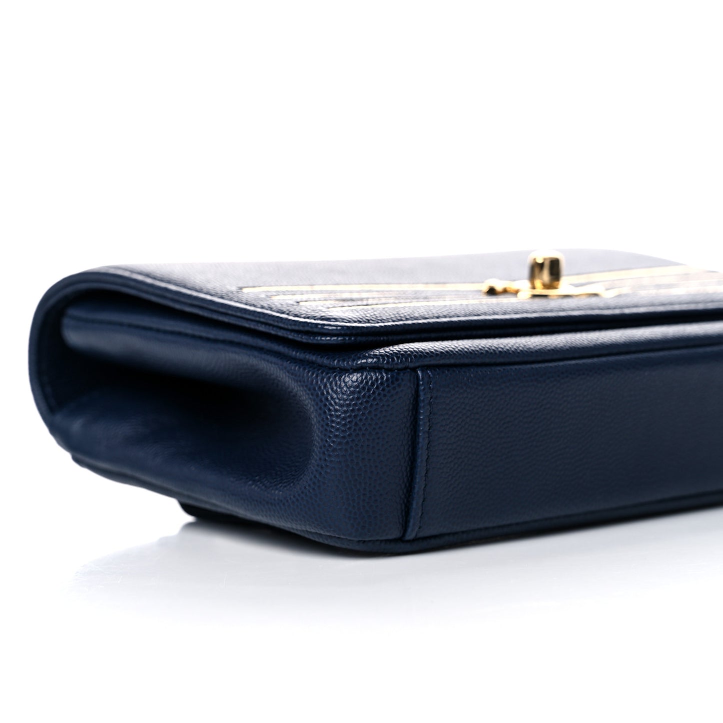 Grained Calfskin Embroidered Captain Gold Flap Belt Bag Navy