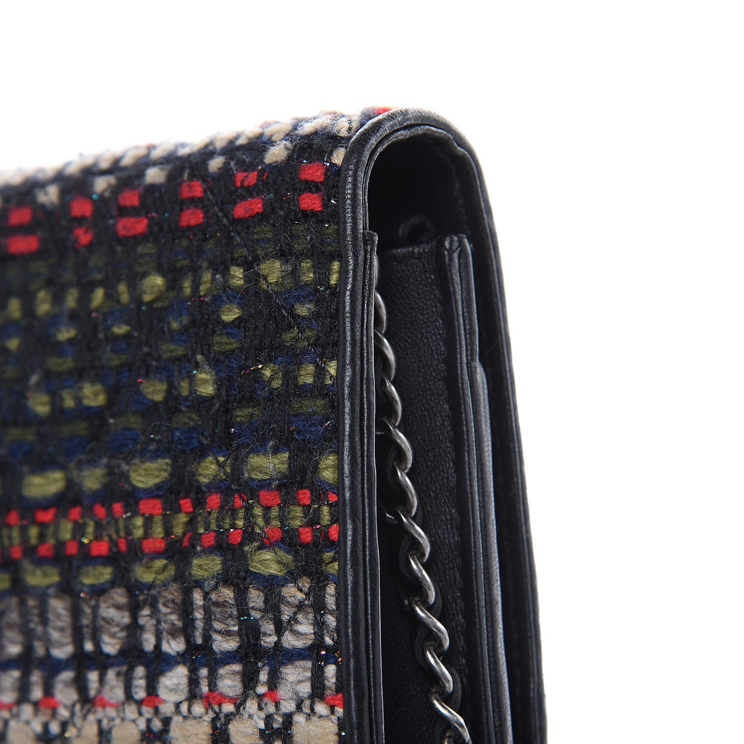 Chanel Tweed Wallet On Chain WOC Green Red Beige Black 10 of 16