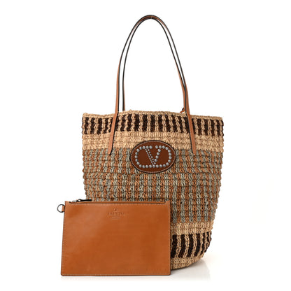 Valentino Garavani Raffia Nappa Medium Vlogo Signature Crochet Bucket Bag Beige Multicolor 2 of 9