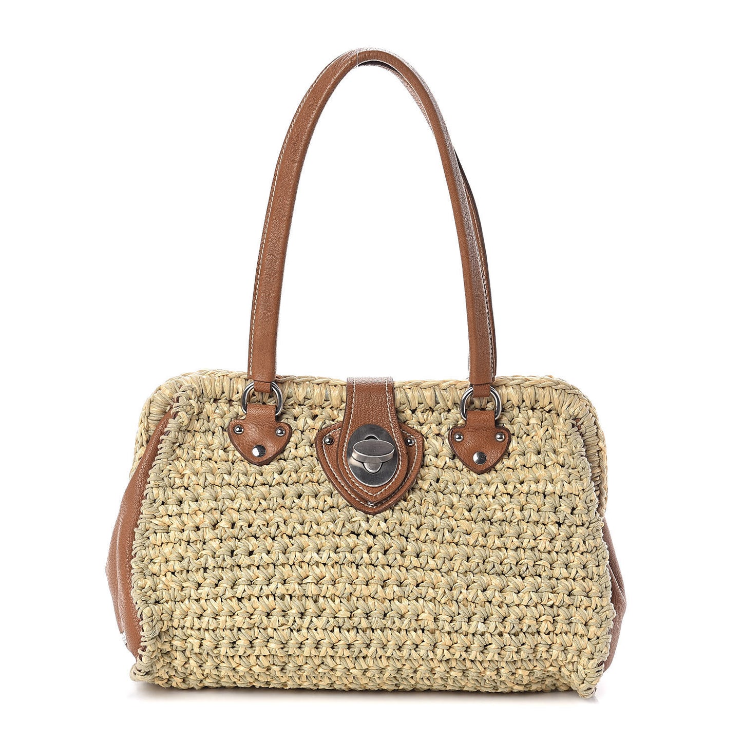 Raffia Calfskin Shoulder Bag Naturale