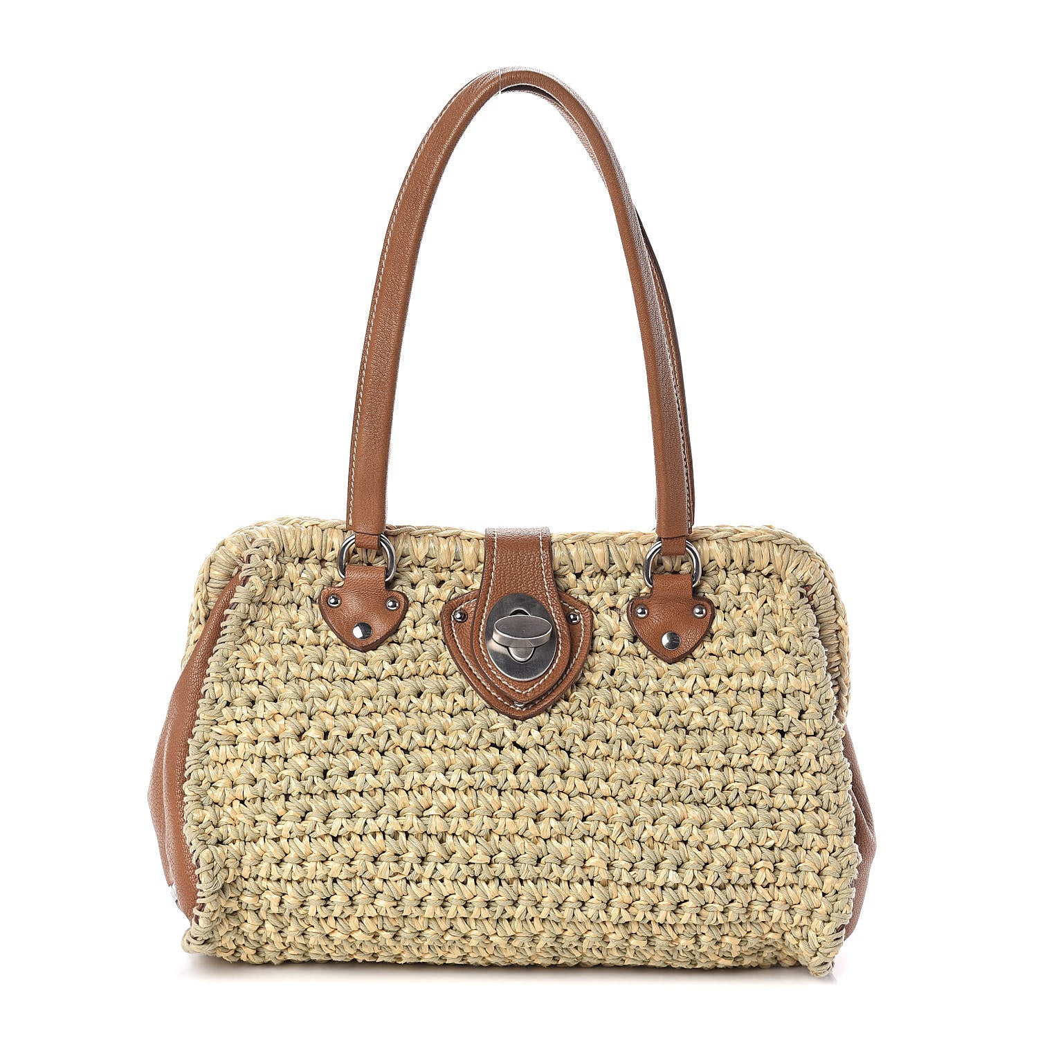 Miu Miu Raffia Calfskin Shoulder Bag Naturale 1 of 9