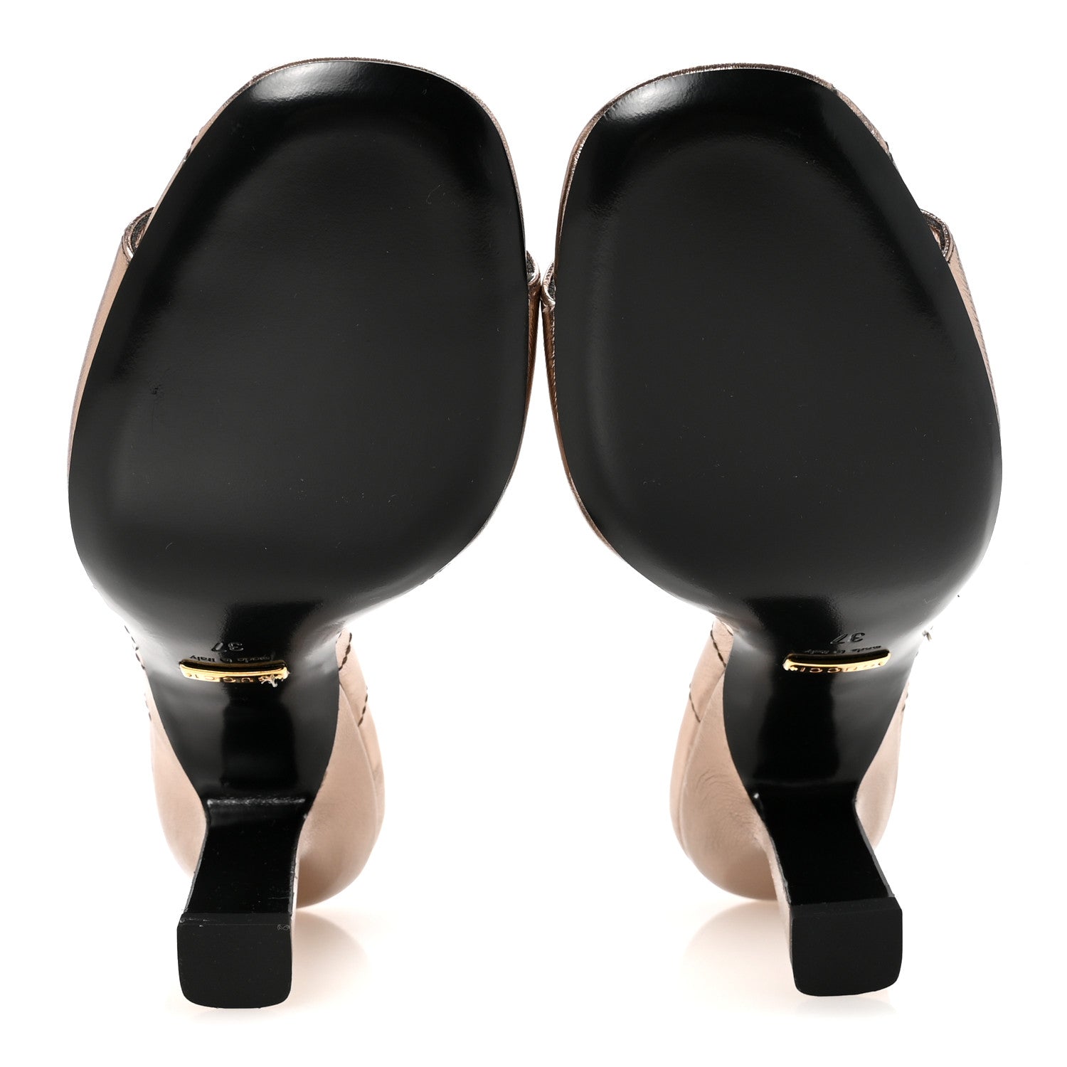 Gucci Metallic Nappa Crystal Double G Mules 37 Rame 6 of 9