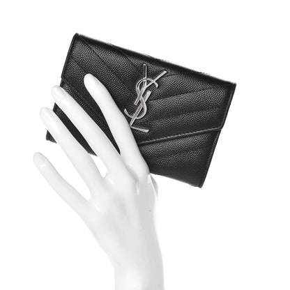 Saint Laurent Grain De Poudre Matelasse Chevron Small Monogram Envelope Wallet Black 2 of 7