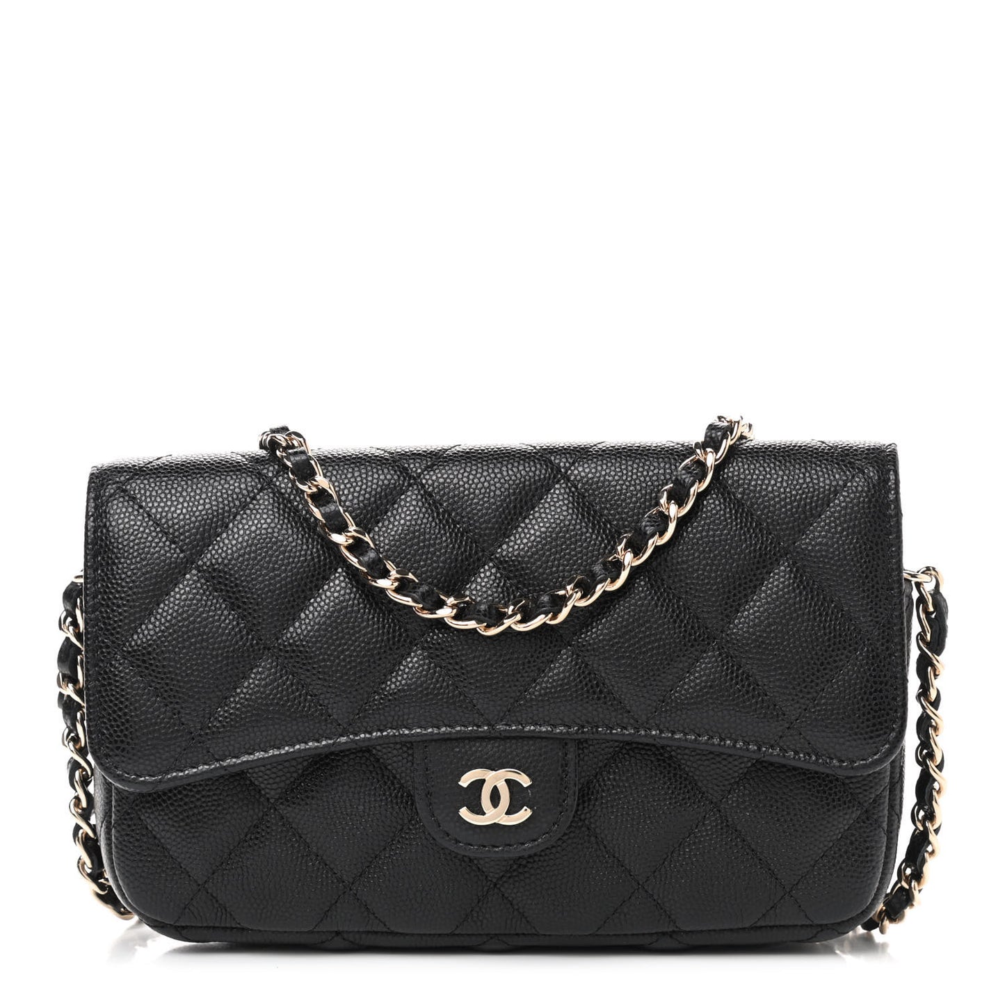 Caviar Quilted Flap Phone Holder With Chain Black