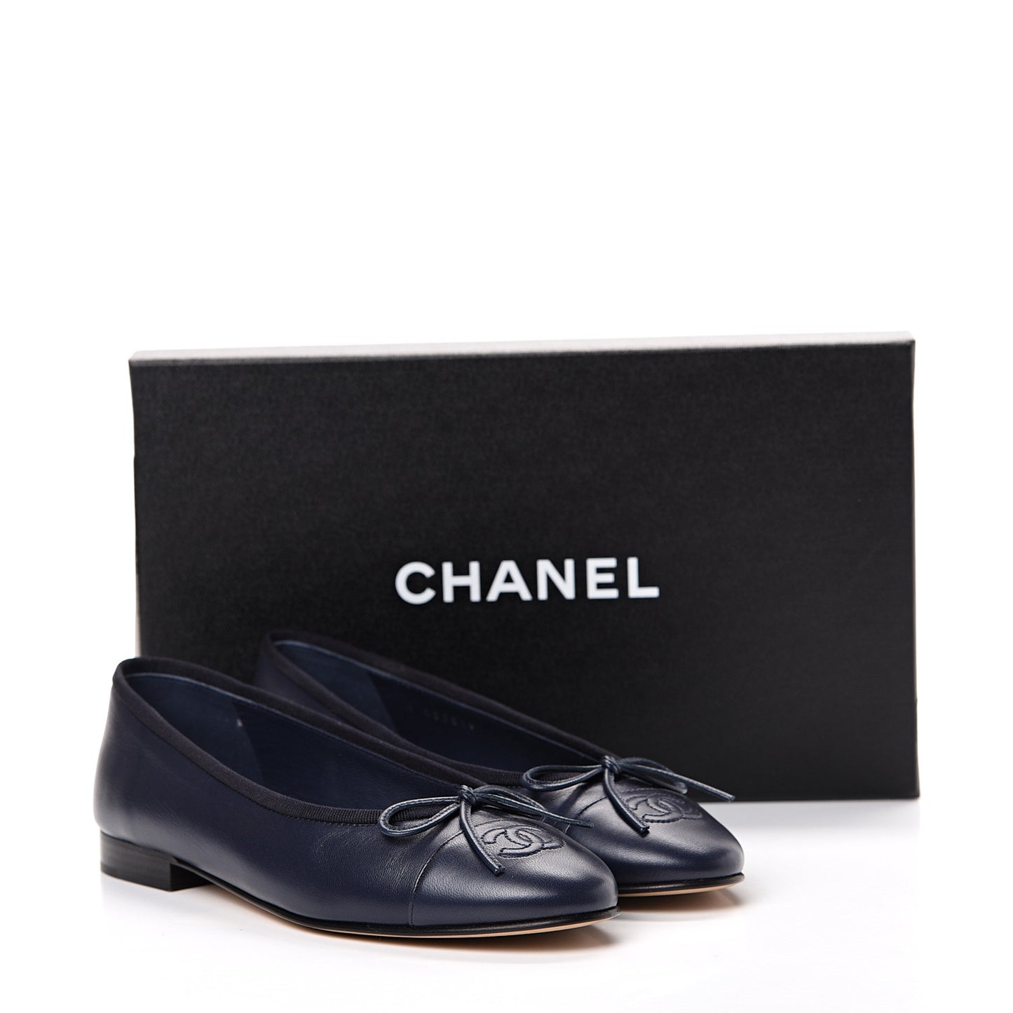 Lambskin CC Cap Toe Ballerina Flats 37.5 Navy