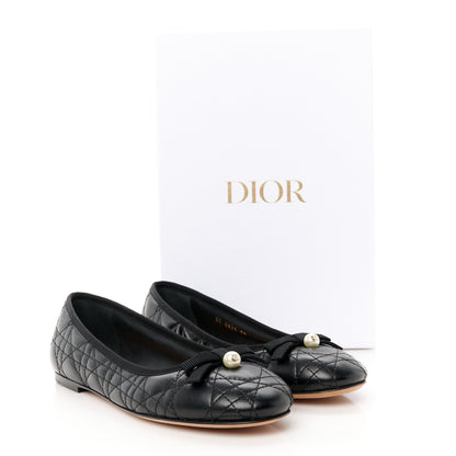 Christian Dior Calfskin Cannage Pearl Bow Ballet Flats 39 Black 9 of 9