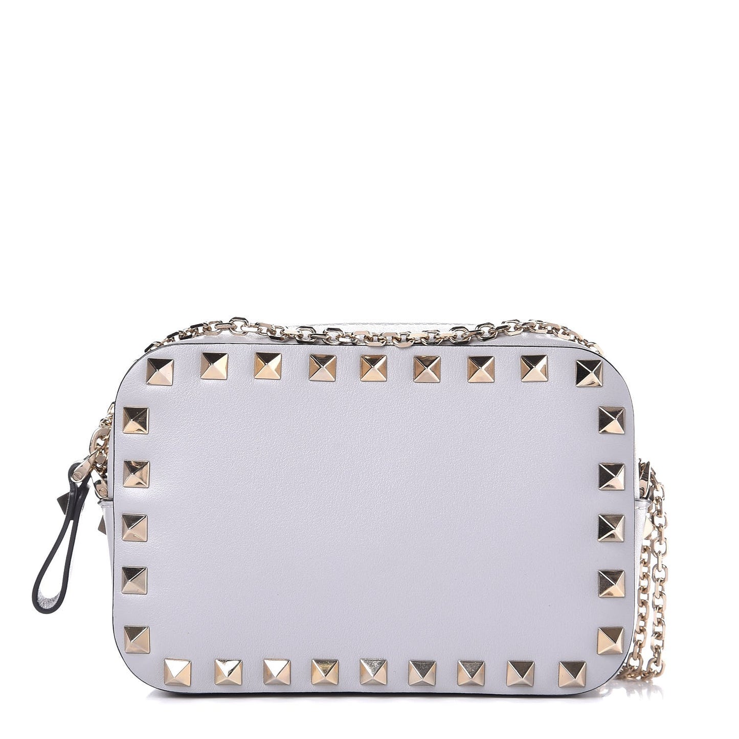 Calfskin Rockstud Camera Chain Crossbody Bag Pastel Grey
