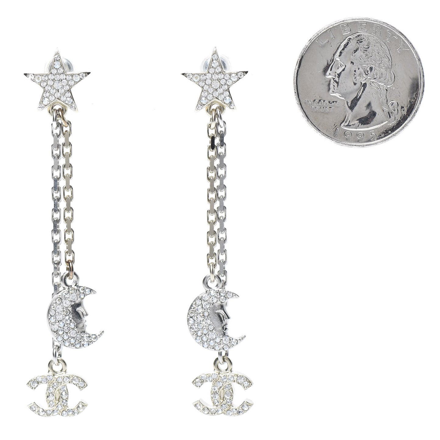 Crystal CC Star Moon Dangle Earrings Silver Gold