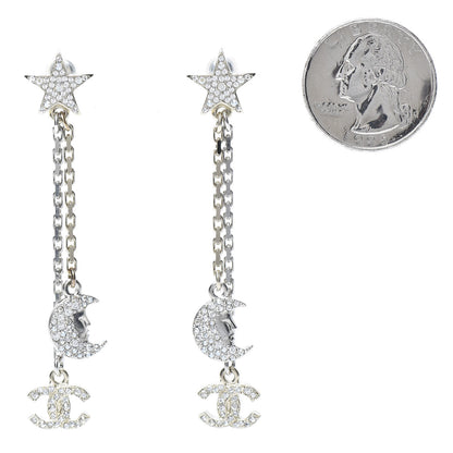 Chanel Crystal CC Star Moon Dangle Earrings Silver Gold 2 of 5
