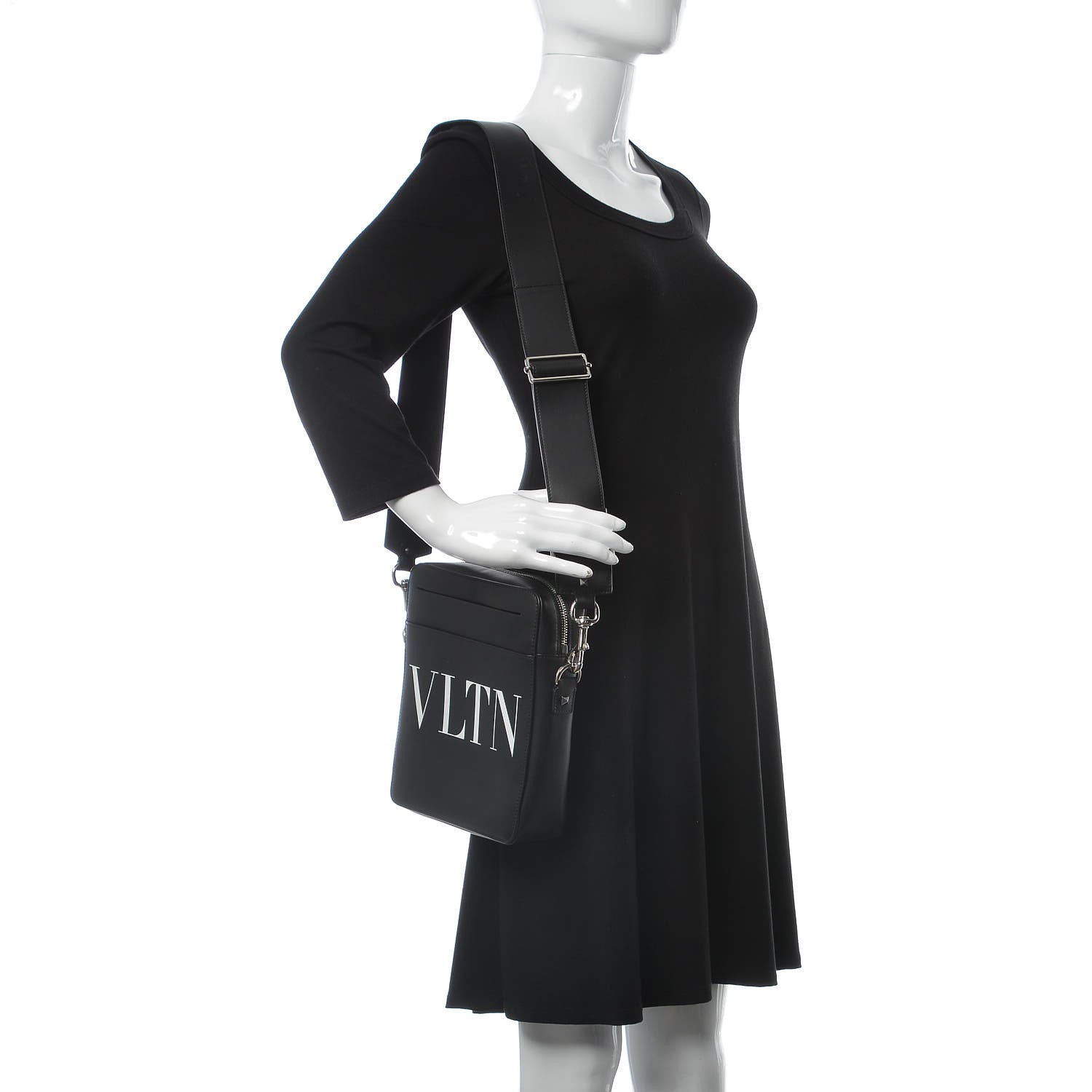 Valentino Garavani Calfskin VLTN Print Messenger Bag Black 2 of 9