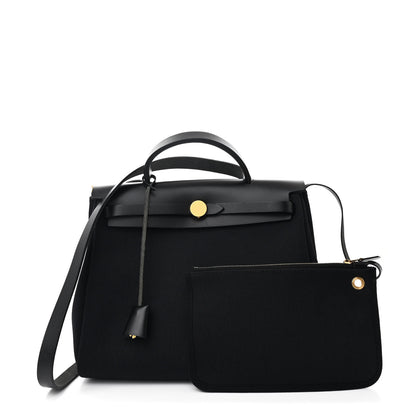 Hermes Military Toile Vache Hunter Herbag Zip Retourne 31 PM Black 3 of 12