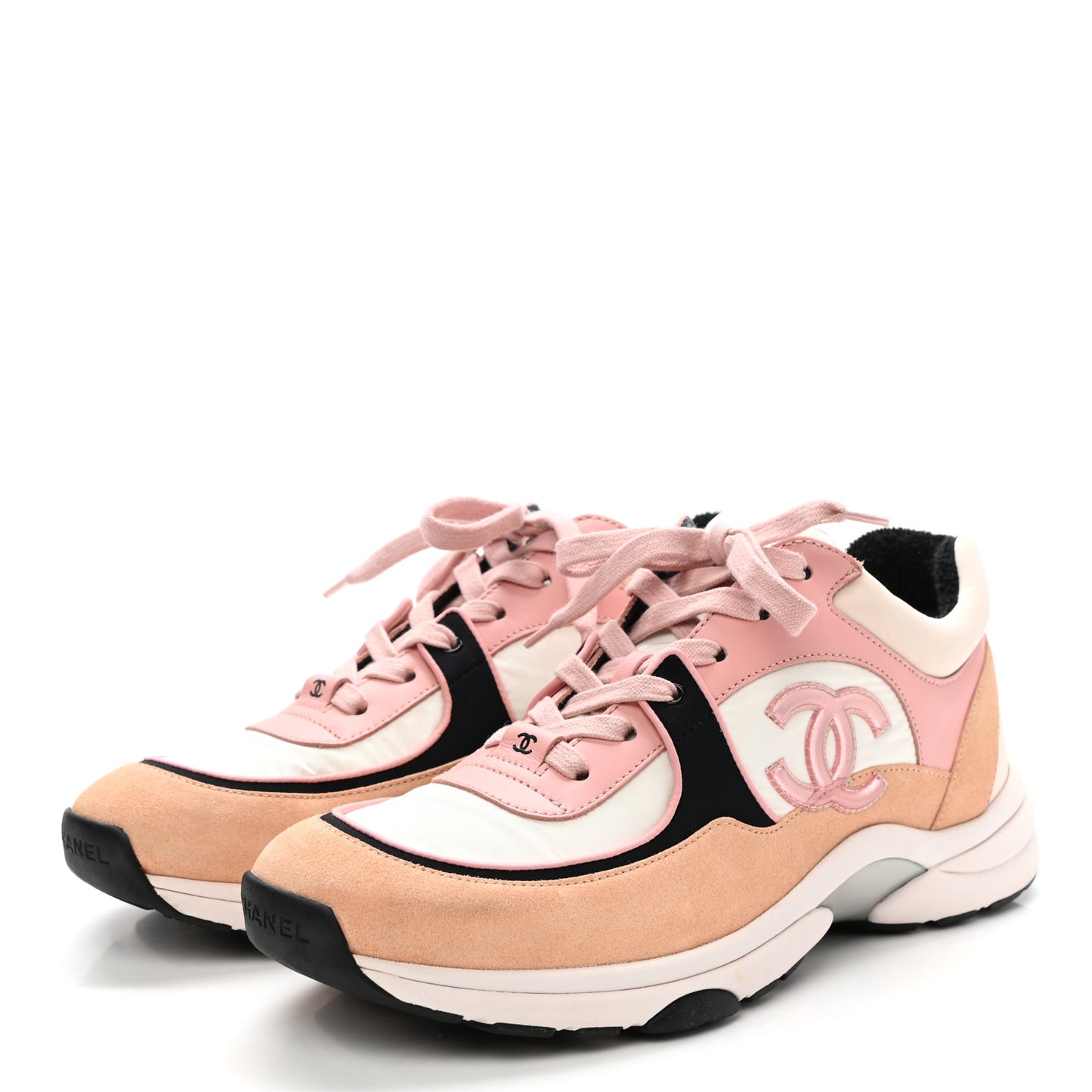 Nylon Lambskin Suede Calfskin CC Sneakers 40 Pink White Black