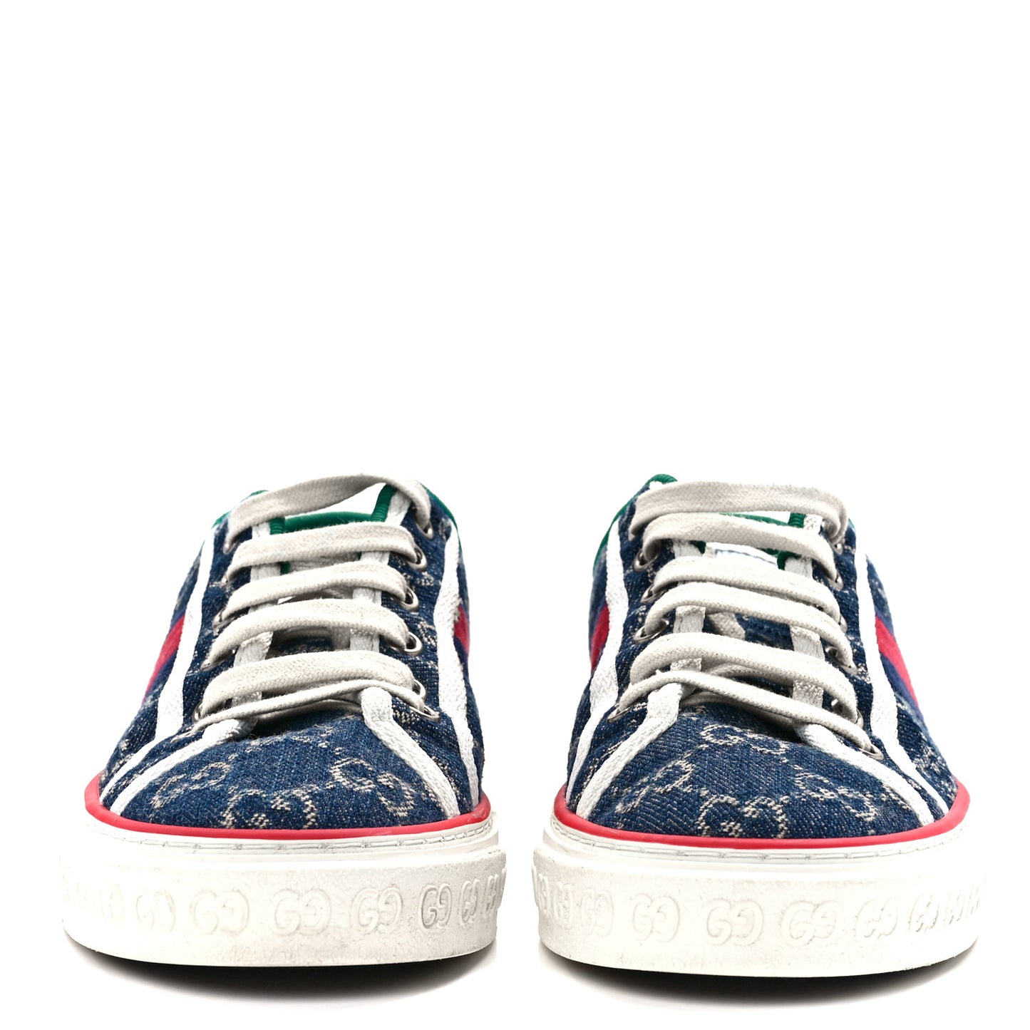 New Denim GG Monogram Web Womens 1977 Tennis Sneakers 36.5 Blue Tea Mystic White