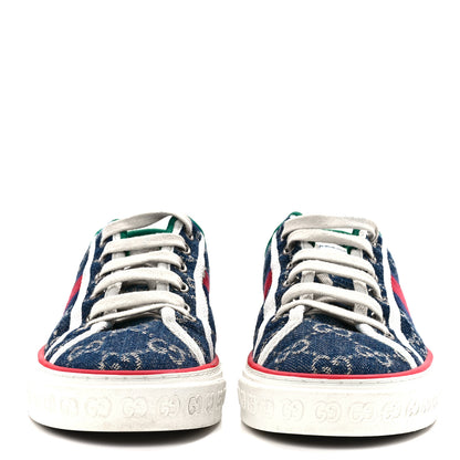Gucci New Denim GG Monogram Web Womens 1977 Tennis Sneakers 36.5 Blue Tea Mystic White 2 of 8