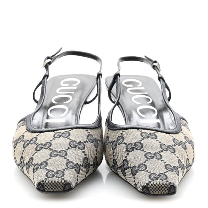 Gucci GG Monogram Malaga Kid Square G 35mm Slingback Pumps 40 Beige Blue 3 of 10