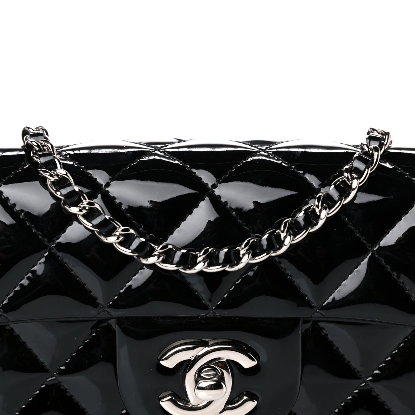 Patent Calfskin Quilted Extra Mini Rectangular Flap Black
