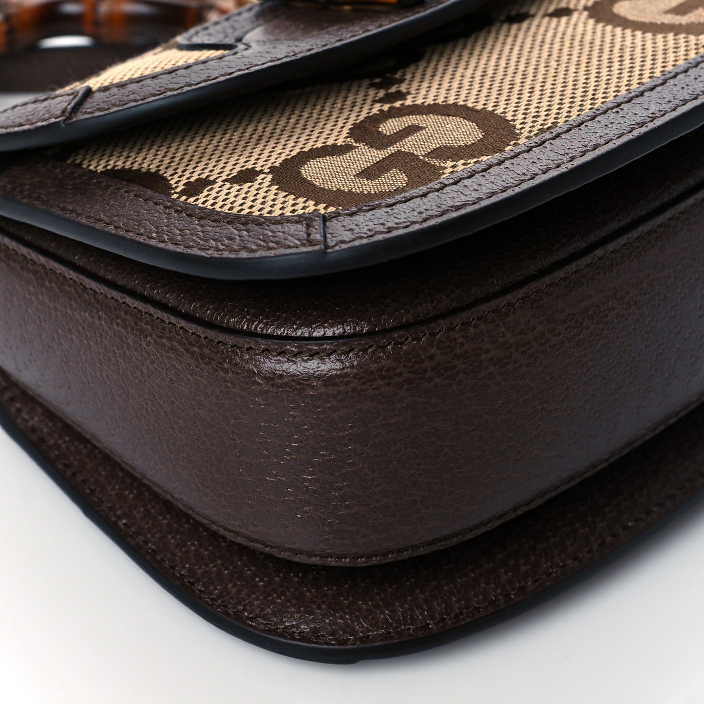 Monogram Jumbo GG Textured Dollar Calfskin Web Mini Bamboo 1947 Top Handle Bag Camel Ebony New Acero