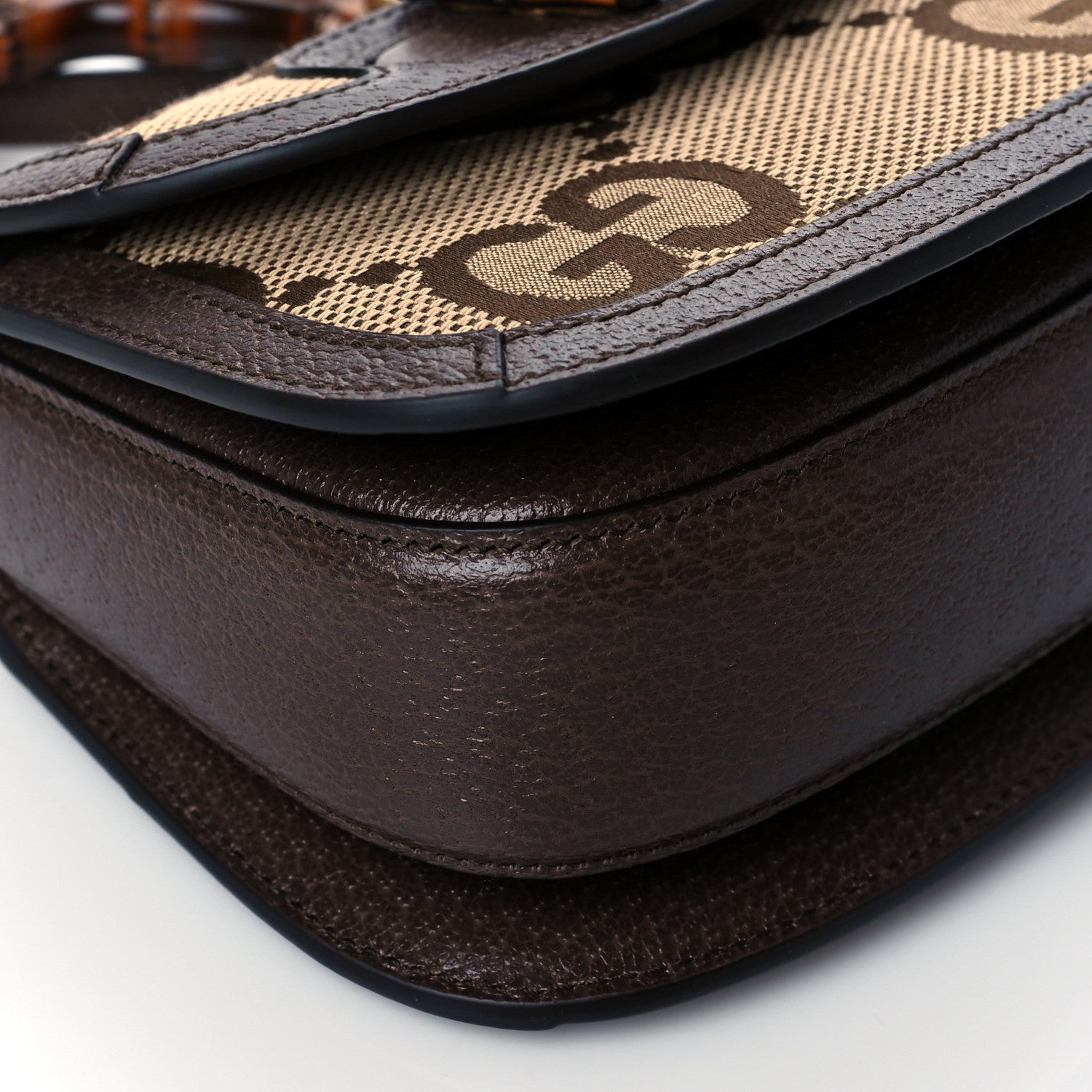 Gucci Monogram Jumbo GG Textured Dollar Calfskin Web Mini Bamboo 1947 Top Handle Bag Camel Ebony New Acero 9 of 12