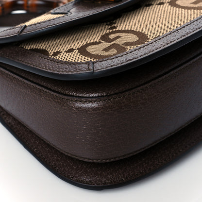 Gucci Monogram Jumbo GG Textured Dollar Calfskin Web Mini Bamboo 1947 Top Handle Bag Camel Ebony New Acero 9 of 12