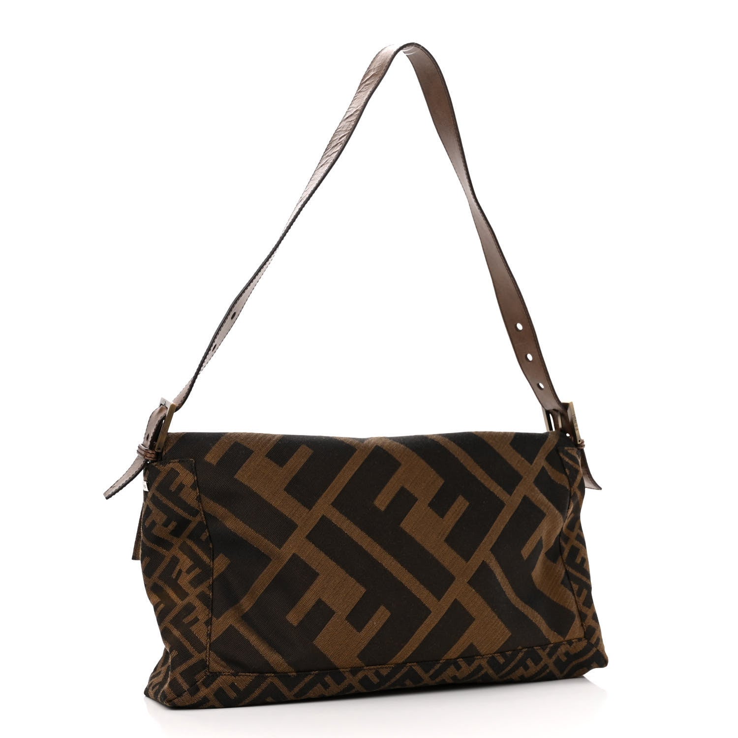 Fendi Fabric FF Diagonal Whipstich Large Convertible Baguette Tobacco 3 of 10