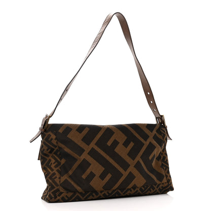 Fendi Fabric FF Diagonal Whipstich Large Convertible Baguette Tobacco 3 of 10