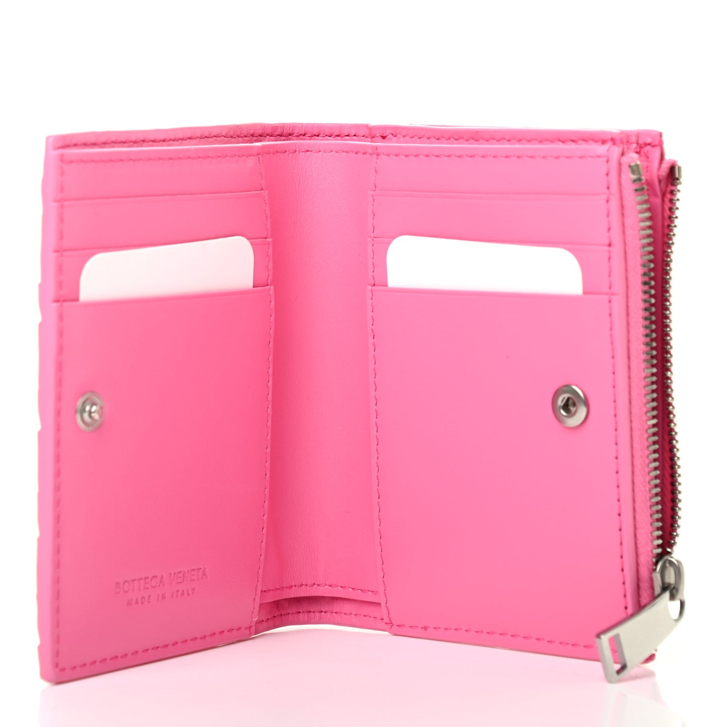 Nappa Intrecciato Bifold Zip Wallet Pink