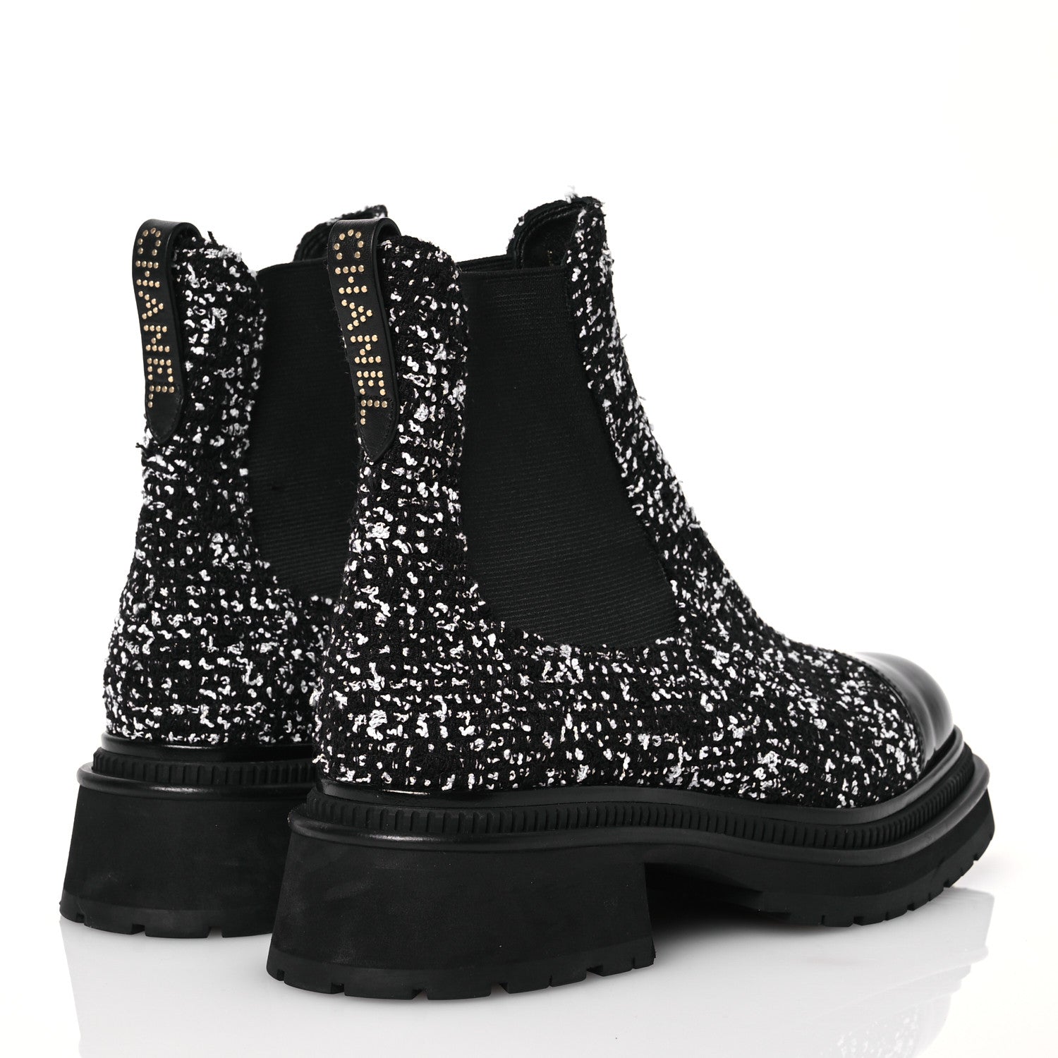 Chanel Tweed Patent Calfskin Short Boots 40 Black White 4 of 11