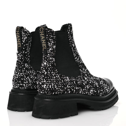 Chanel Tweed Patent Calfskin Short Boots 40 Black White 4 of 11