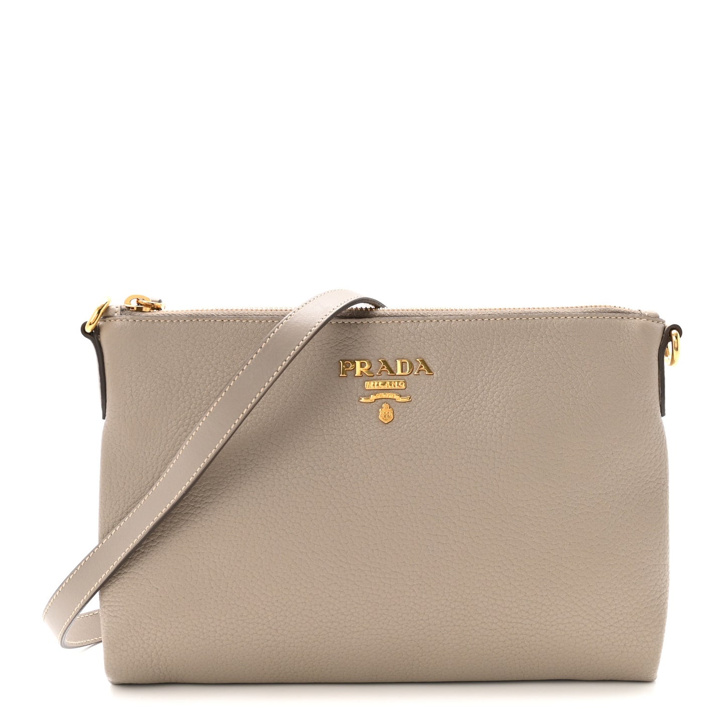Vitello Daino Zippered Crossbody Bag Argilla
