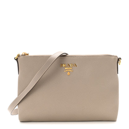 Prada Vitello Daino Zippered Crossbody Bag Argilla 1 of 9