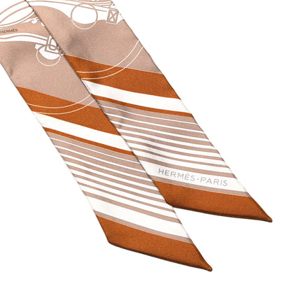 Hermes Silk Ex-Libris Twilly Beige White Caramel 2 of 4