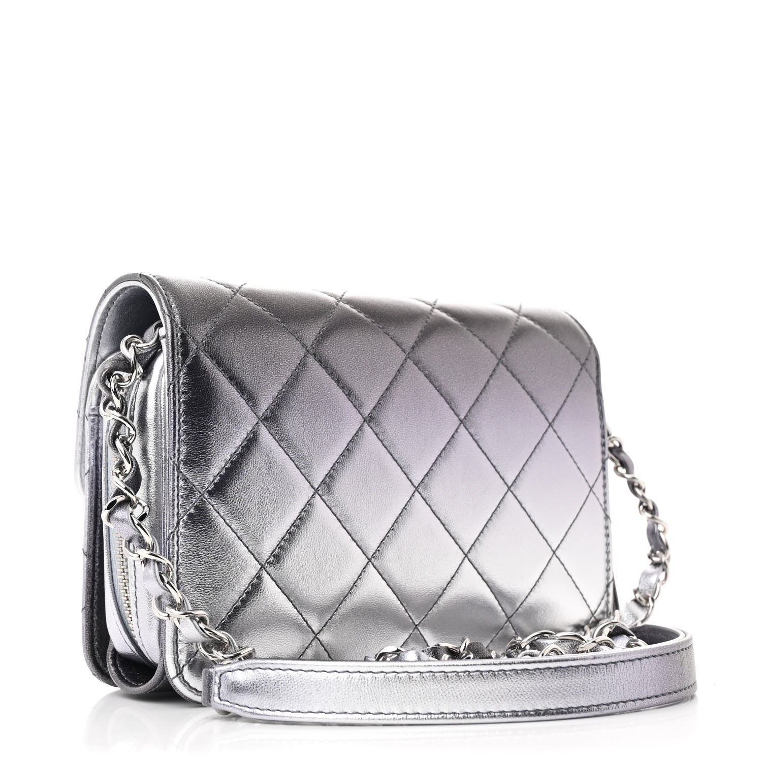 Chanel Metallic Lambskin Like A Wallet Flap Silvery Black 3 of 10