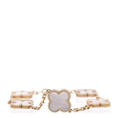 Van Cleef & Arpels 18K Yellow Gold Mother of Pearl 5 Motifs Vintage Alhambra Bracelet 1 of 6