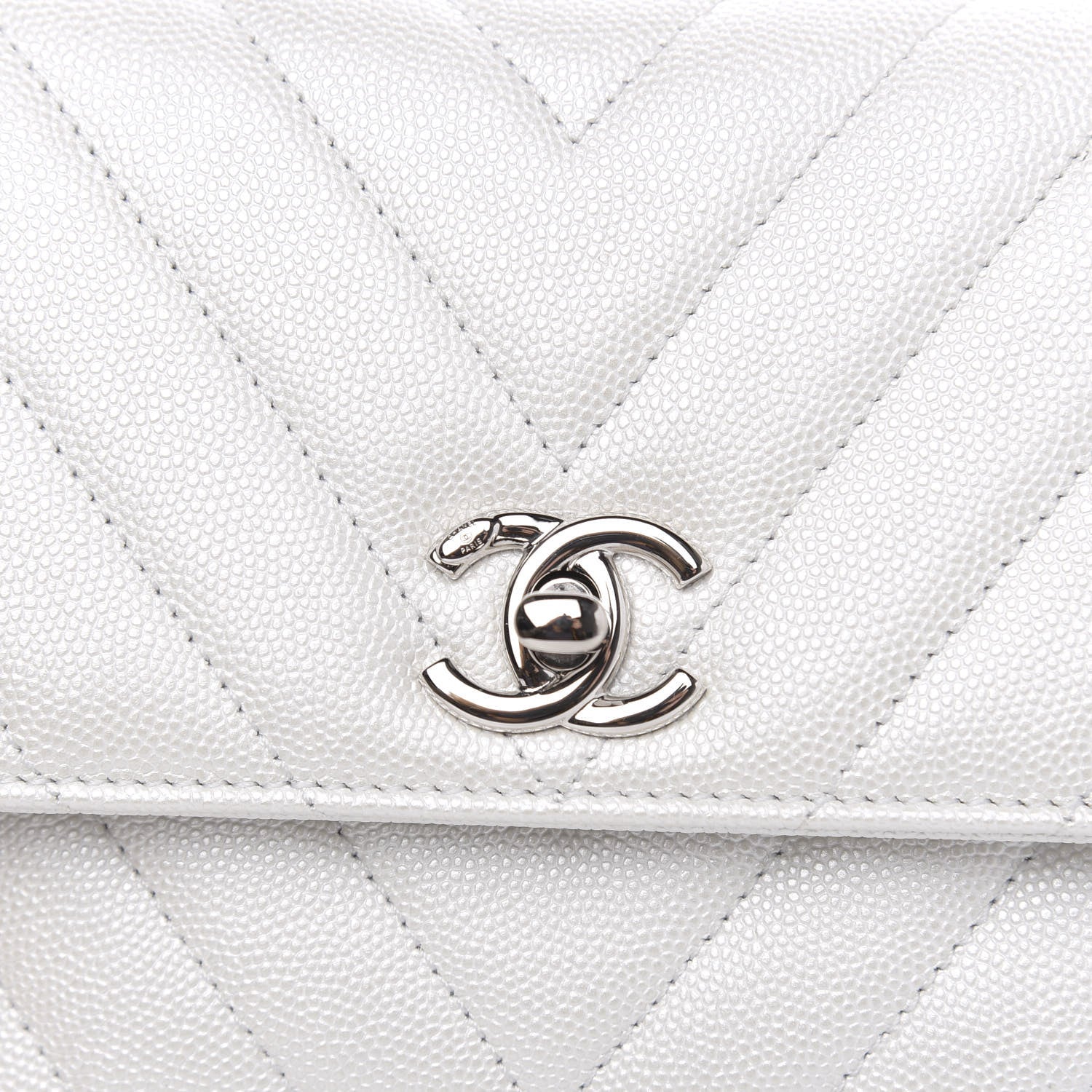 Chanel Iridescent Caviar Chevron Quilted Mini Coco Handle Flap White 9 of 12