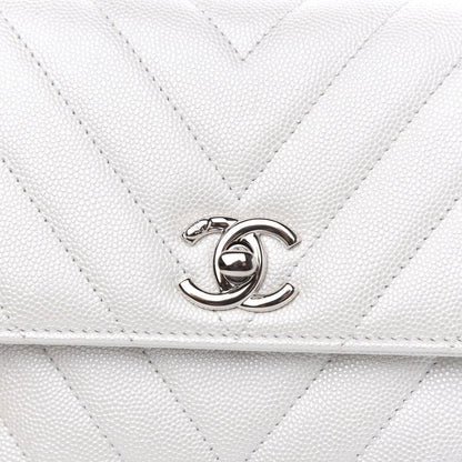 Chanel Iridescent Caviar Chevron Quilted Mini Coco Handle Flap White 9 of 12