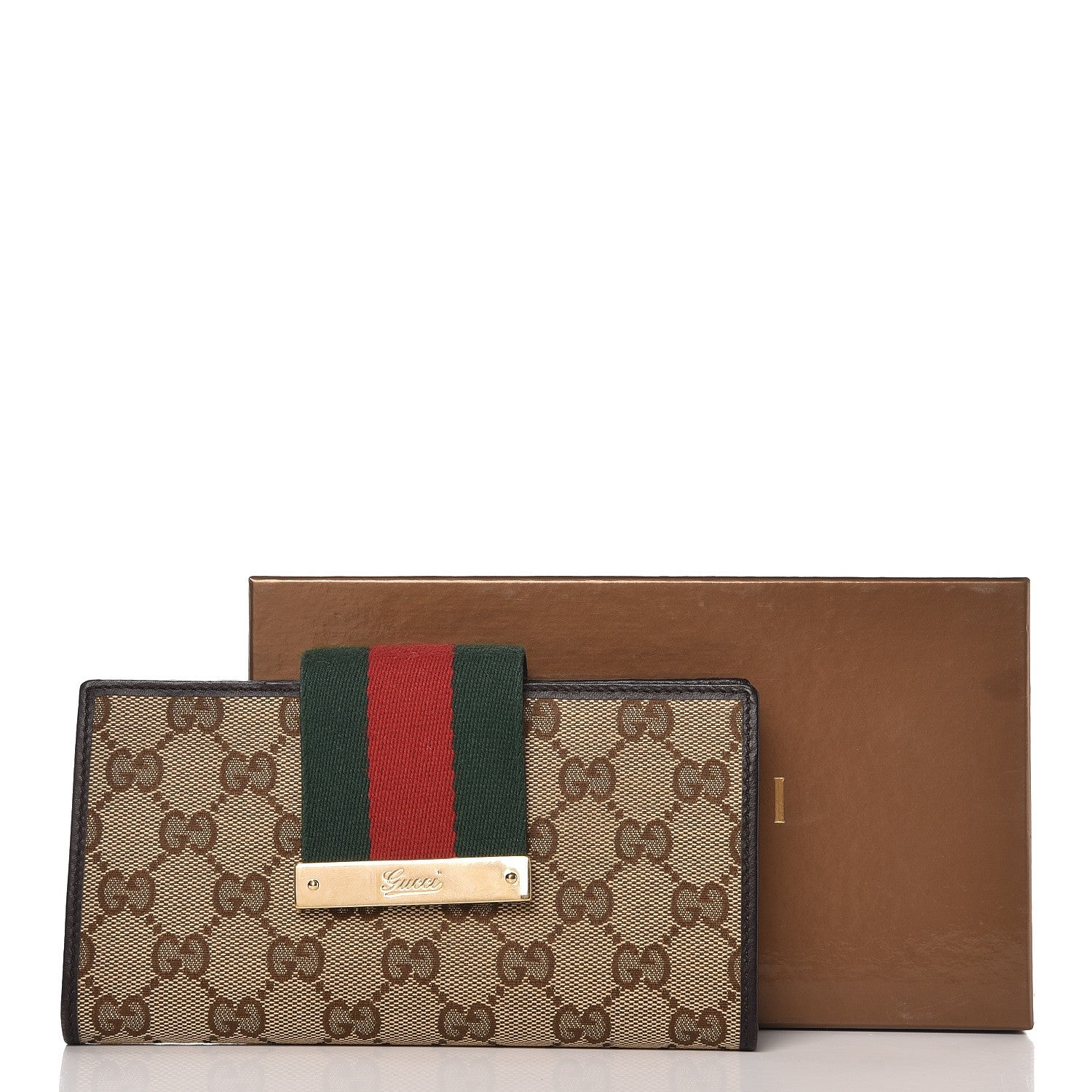 Gucci Monogram Calfskin Ladies Web Continental Wallet Beige Ebony Cocoa 9 of 9