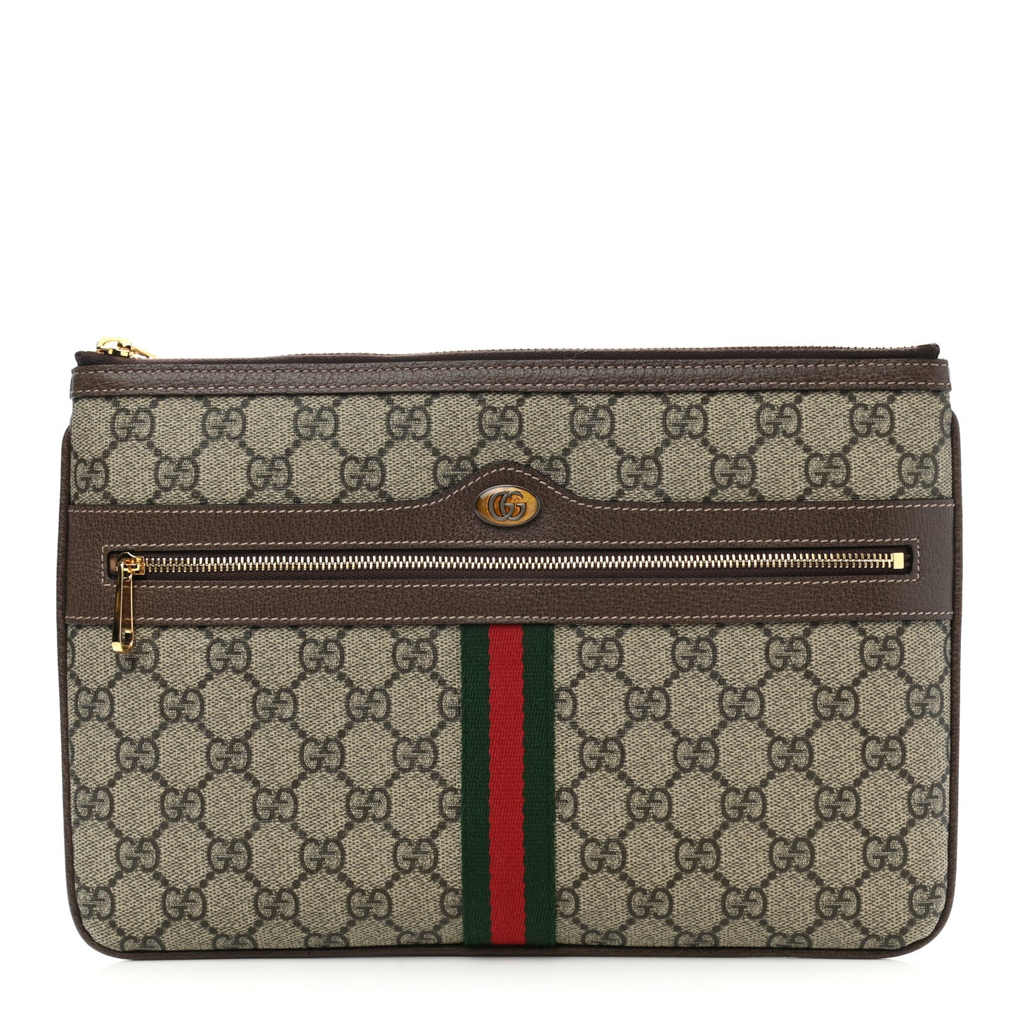 GG Supreme Monogram Large Ophidia Pouch Clutch Brown